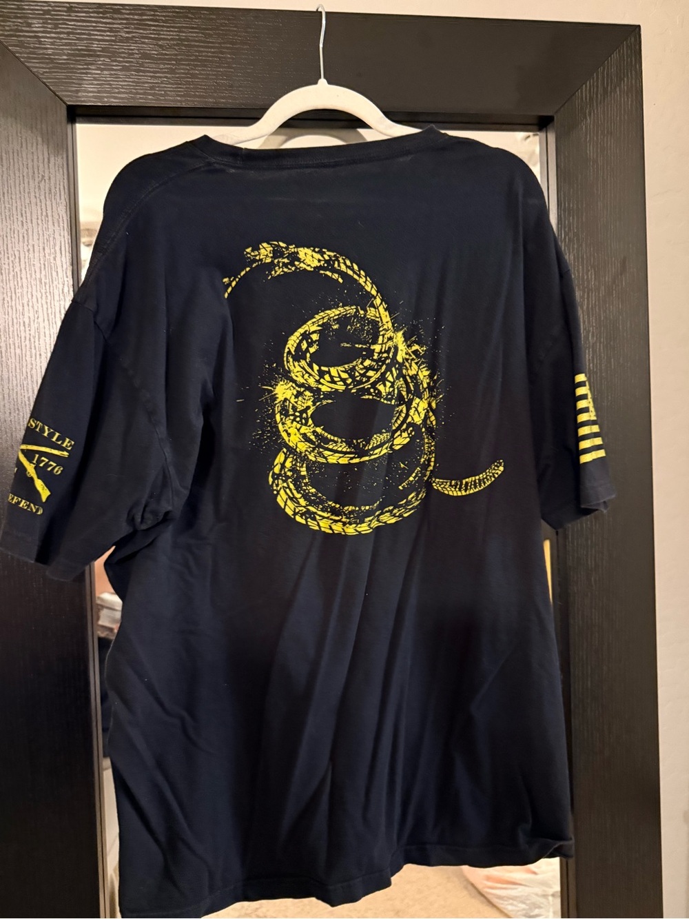 Navy Graphic Tee with Yellow Coiled Snake Print